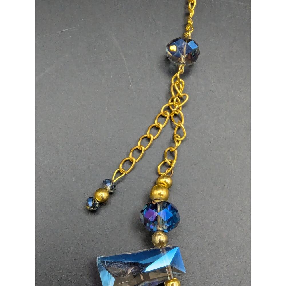 Gold Tone Crystal Aurora Borealis Statement Necklace Blue Purple Iridescent Read - Picture 3 of 12